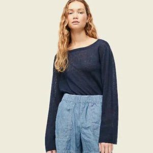 J. Crew Relaxed Fit Linen Crewneck Summer Sweater Size XS  Navy